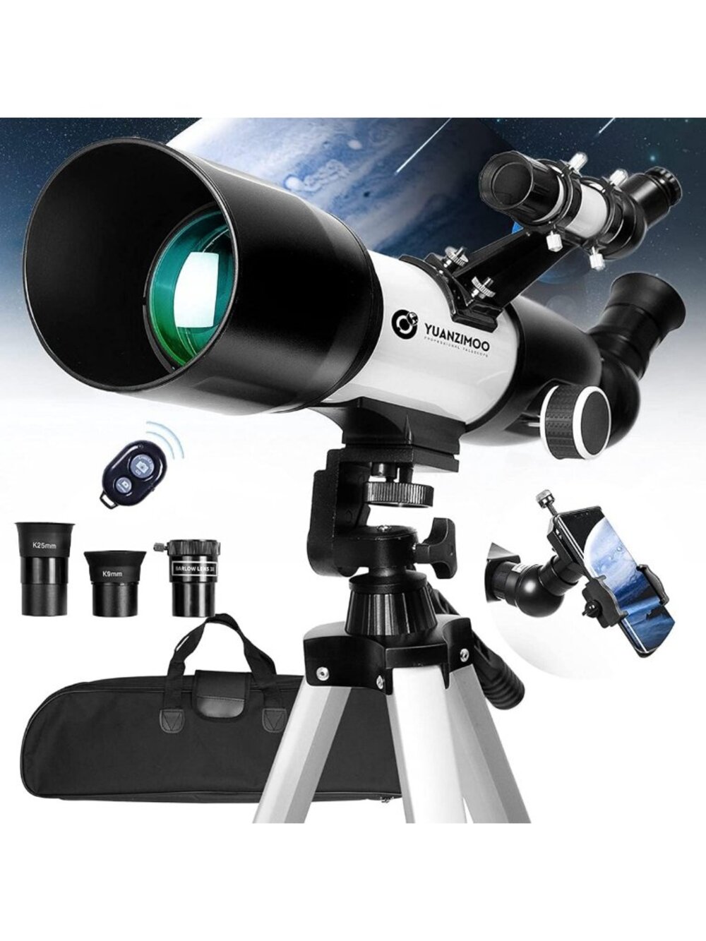 Portable 70mm Refractor Telescope for Adults & Beginners with Tripod, Phone